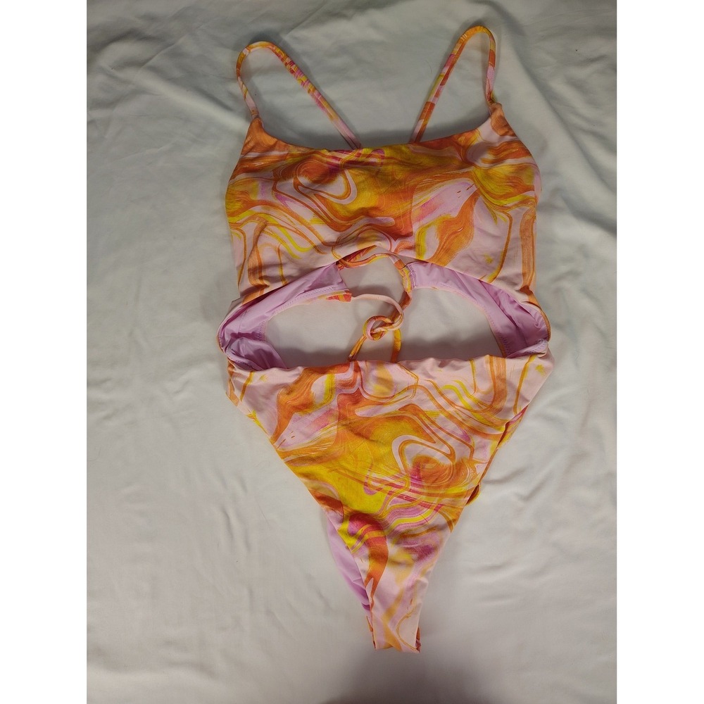 AQUA Swim Womens‎ Pink Multi Marble Cutout One Piece Swimsuit AORG23809 Size M